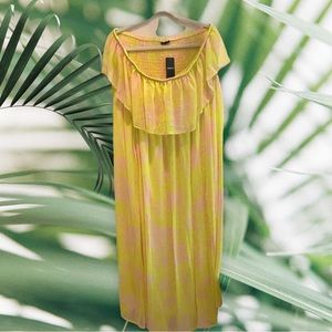 Torrid Strapless Yellow and Pink Dress